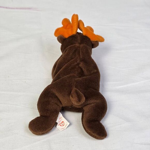 TY Beanie Baby Chocolate the Moose Plush 1993 Brown Orange Antlers - Picture 2 of 4
